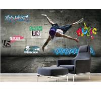 rskjdghshd Peinture murale nostalgique pour studio de danse, graffiti, musique, café, restaurant, 3D, 250 x 175 cm