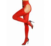 RSLOVE Collant Porte Jarretelle Femme - Bas Sexy Taille Haute Collant 80 Deniers Rouge Grande Taille