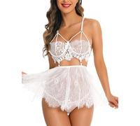 RSLOVE Lingerie pour Femmes Nuisette Sexy en Dentelle Chemise pour Nuit de Noces Vêtements de Nuit Blanc S