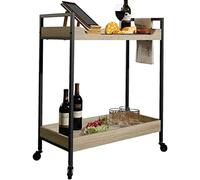 Rsmmpqa Chariot de service à 2 niveaux - Grand chariot utilitaire de cuisine de style vintage en métal + bois avec roues verrouillables - Chariot à roulettes robuste avec roues verrouillables (A)