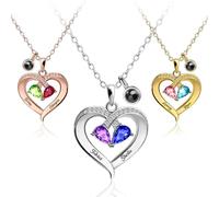 RSQGT Collier Cœur Personnalisé avec Prénom Gravée, Projection Photo et Pierre de Naissance. Cadeau pour Anniversaire, Fête des Mères ou Saint-Valentin (collier coeur personnalisé)