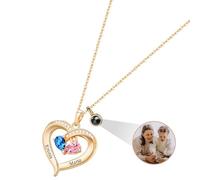 RSQGT Collier Cœur Personnalisé avec Prénom Gravée, Projection Photo et Pierre de Naissance. Cadeau pour Anniversaire, Fête des Mères ou Saint-Valentin (cadeau femme personnalisé)