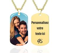 RSQGT Collier Plaque Militaire Personnalisable avec Photo et Texte, Personnalisé Dog Tag Pendentif Collier Cadeaux pour hommes et femmes (or)