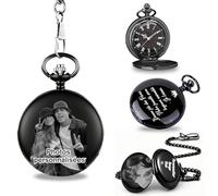 RSQGT Montre à Gousset Homme Personnalisée - Gravure Double Face Photo & Texte, Vintage avec Chaîne - Cadeau Homme pour Père, Mari, Fils, Témoin (Montre A Gousset Photo 2)