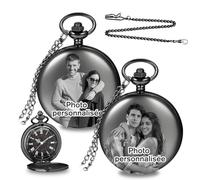 RSQGT Montre à Gousset Homme Personnalisée - Gravure Double Face Photo & Texte, Vintage avec Chaîne - Cadeau Homme pour Père, Mari, Fils, Témoin (Montre A Gousset Photo 1)