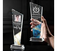 RSQGT Trophée Personnalisable en Cristal Gravé Logo et Texte Cadeau d'entreprise pour Récompense Employé, Reconnaissance, Départ à la Retraite et Cadeau pour Collègue (Trophée en cristal personnalisé)