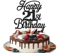 Rsstarxi Lot de 1 décoration de gâteau d'anniversaire « Happy 21st Birthday » à paillettes noires pour célébrer un 21e anniversaire de mariage