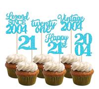 Rsstarxi Lot de 48 décorations pour cupcakes « Happy 21st Birthday » « Twenty One Legend Since Vintage 2003 » - Cheers to 21 Fabulous - Décorations de gâteaux pour 21e anniversaire, anniversaire de
