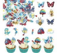 Rsstarxi Lot de 62 décorations comestibles pour cupcakes - Motif abeilles - Papillon - Arbre à oiseaux - Décoration de gâteau d'anniversaire - Abeilles comestibles - Pour l'été, la fête prénatale, un