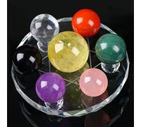RSTJVB Boule de sphère en Cristal de Chakra Naturel du Groupe Sept étoiles avec Support, 7 générateur d'énergie pour Le Fengshui Yoga Méditation Énergie Divination Reiki Chakra Pierres précieuses