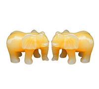 RSTJVB Une Paire de Statues de Sculpture en Cristal d'éléphant,Éléphant en Cristal de Topaze Jaune sculptéà la Main, Guérison Reiki Pocket Gemstone Figurines Craft,Length4.9