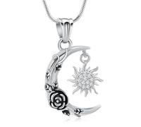 Rstnxnnl Collier avec pendentif urne en forme de croissant de lune et soleil pour cendres humaines pour femmes et hommes
