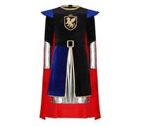 Rswnyirn Costume de Chevalier Garçon Métallisé Brillant Veste Chevalier avec Cape Déguisement Médiéval Noble Cosplay Carnaval Bleu royal 11-12 ans