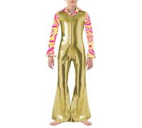 Rswnyirn Costume Disco Garçons Patchwork Jumpsuit Métallique Combinaison Années 70s Déguisements Danse Disco Fêtes Halloween Cosplay Or 5-6 ans