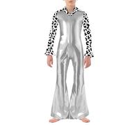 Rswnyirn Costume Disco Garçons Patchwork Jumpsuit Métallique Combinaison Années 70s Déguisements Danse Disco Fêtes Halloween Cosplay Argenté 5-6 ans