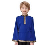 Rswnyirn Costume Traditionnel Russe Enfant Tenue Folklorique Russe Garçon Fille Chemise Ethnique Costume Danse Fête Halloween Carnaval Bleu royal 13-14 ans