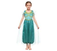 Rswnyirn Déguisement Arabe Enfant Fille Paillette Combinaison Indien Déguisement Princesse du Désert Halloween Mascarade Vert 13-14 ans