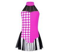 Rswnyirn Deguisement Clown Filles Princesse Robe Cirque Paillettes Léotard Clown Horreur Enfants Halloween Carnaval 6-16 Ans Rose vif 13-14 ans