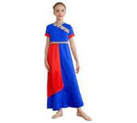 Rswnyirn Déguisement Indienne Fille Robe de Scène Sari à Manches Courtes Déguisement Contes De Fées Soirée Fête Carnaval Bleu royal 11-12 ans