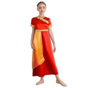 Rswnyirn Déguisement Indienne Fille Robe de Scène Sari à Manches Courtes Déguisement Contes De Fées Soirée Fête Carnaval Bourgogne 11-12 ans