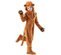 Rswnyirn Déguisement Lion Enfant Garçon Fille Combinaison Cosplay Lion avec Gants et Chausson Halloween Fête Thème Brun 6-7 ans