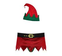 Rswnyirn Déguisement Lutin Noël Homme Adulte Jupe Noël et Chapeau D'elfe Vert Rouge Adulte Lingerie Performance S-XXL Rouge M