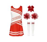Rswnyirn Déguisement Pompom Girls Fille Uniforme de Pompom Girl Costume Cheerleading Robe Danse avec Pompons Cosplay Carnaval Rouge 3-4 ans