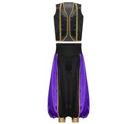 Rswnyirn Deguisement Prince Arabe Garçon Costume Prince du Désert Veste Orientale et Pantalon Harem Cosplay Halloween Noir 7-8 ans