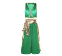 Rswnyirn Déguisement Prince Arabe Garçon Gilet Brodé Or et Pantalon Harem Tenue Prince du Désert Cosplay Halloween Vert 3-4 ans