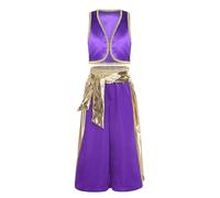 Rswnyirn Déguisement Prince Arabe Garçon Gilet Brodé Or et Pantalon Harem Tenue Prince du Désert Cosplay Halloween Violet 7-8 ans