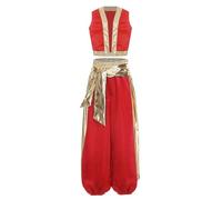 Rswnyirn Déguisement Prince Oriental Garçon Gilet Prince Arabe Pantalon Arabe Tribal Carnaval Halloween Mascarade Rouge 7-8 ans
