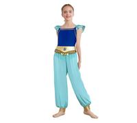 Rswnyirn Déguisement Princesse Arabe Enfant Fille Déguisement Indien Orientale Combinasion Costume Belly Dance Halloween Cosplay Carnaval Bleu 13-14 ans