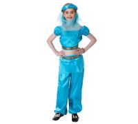 Rswnyirn Déguisement Princesse Arabe Fille Haut Crop et Pantalon avec Coiffe Voilée et Ornements Mains Tenue Orientale Bleu 5-6 ans