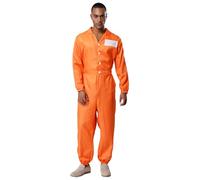 Rswnyirn Déguisement Prisonnier Homme Orange Combinaison Prison Manches Longues Adulte Halloween Carnaval Orange B XL