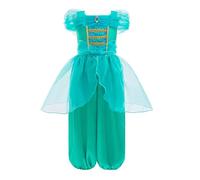 Rswnyirn Enfant Fille Costume Princesse Arabe Strass Combinaison Orientale Déguisement Princesse du Désert Cosplay Halloween Bleu 3-4 ans