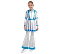 Rswnyirn Enfant Fille Déguisement Alien Extraterrestre Robe avec Jambières Costume Espace Extérieur Halloween Carnaval Noël Argent 9-10 ans