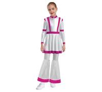 Rswnyirn Enfant Fille Déguisement Alien Extraterrestre Robe avec Jambières Costume Espace Extérieur Halloween Carnaval Noël Rose Vif 11-12 ans