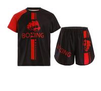 Rswnyirn Ensemble Boxe Enfants 5 à 16 Ans T-Shirt et Short Tenue Boxe Kick Boxing Muay Thai MMA 5-16 Ans Rouge 7-8 Ans