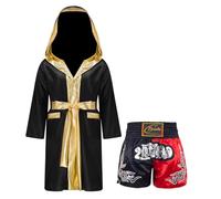 Rswnyirn Ensemble de Boxe Enfant Garçon Peignoir Boxe Shorts Muay Thai Shorts Arts Martiaux Boxer Kickboxing Entraînement 5-16 Ans Noir rouge 5-6 ans