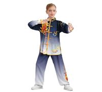Rswnyirn Ensemble Kung Fu Enfant Moderne Costume Arts Martiaux Chinois Garçon Fille Tenue Traditionnel Chinois Un Noir Blanc 11-12 ans