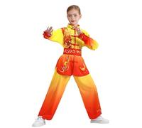 Rswnyirn Ensemble Kung Fu Enfant Moderne Costume Arts Martiaux Chinois Garçon Fille Tenue Traditionnel Chinois Un jaune rouge 11-12 ans