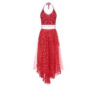 Rswnyirn Ensemble Tenue Danse du Ventre Femmes et Jupe Costume Robe Danse Orientale Carnaval Fete Dansewear Rouge Taille Unique
