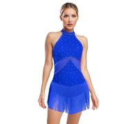 Rswnyirn Femme Robe Danse Latine Franges Paillettes Body Tango Jazz Sequin Asymétrique Robe Danse Compétition Spectacle B Bleu Royal XL