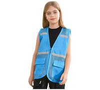 Rswnyirn Gilet Jaune Enfant Personnalisable Creux Maille Patchwork Gilet de Sécurité pour Enfants Réfléchissant Haute Visibilité Personnalisé Bleu Ciel 7-8 Ans