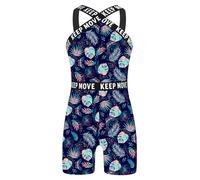 Rswnyirn Maillot de Bain 1 Piece Fille Shorty Maillot Bain Enfants Maillot Bain Plage sans Manches Crossbandoulière Maillot Bain Bikini Une Pièce Coloré Swimwear 5-16 Ans Plantes bleu marine 15-16 ans