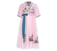 Rswnyirn Robe Traditionnel Chinois Filles Enfants Costume Hanfu Chinois Tang Tulle été Soirées Vacances Rose 7-8 ans