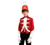 Rswnyirn Uniforme Bande Tambour Enfant Garçon Veste de Groupe Musical Casque Gants Uniforme Chef Fanfare 5-16 Ans Rouge 11-12 ans