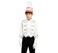 Rswnyirn Uniforme Bande Tambour Enfant Garçon Veste de Groupe Musical Casque Gants Uniforme Chef Fanfare 5-16 Ans Blanc 9-10 ans
