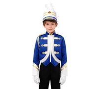 Rswnyirn Uniforme Bande Tambour Enfant Garçon Veste de Groupe Musical Casque Gants Uniforme Chef Fanfare 5-16 Ans Bleu royal 15-16 ans