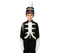 Rswnyirn Uniforme Bande Tambour Enfant Garçon Veste de Groupe Musical Casque Gants Uniforme Chef Fanfare 5-16 Ans Noir 15-16 ans